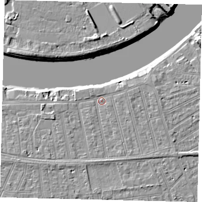Shaded relief map of the ground around SW148SJ, computed from Environment Agency LiDAR. The ground here sits at about 6 m above sea level and falls 9 m across the surrounding 800 m. Surface water reaching this point runs off ground lying to the east, 2.0 m higher.