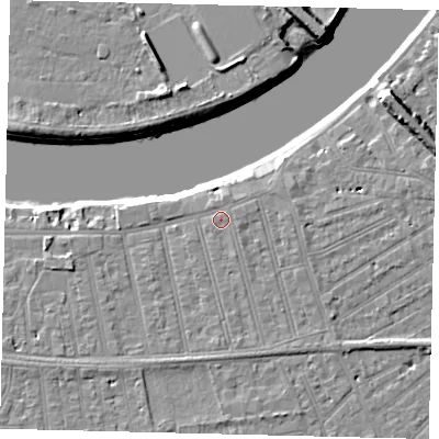 Shaded relief map of the ground around SW148SL, computed from Environment Agency LiDAR. The ground here sits at about 6 m above sea level and falls 9 m across the surrounding 800 m. Surface water reaching this point runs off ground lying to the east-north-east, 0.8 m higher.