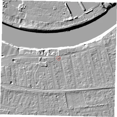Shaded relief map of the ground around SW148SQ, computed from Environment Agency LiDAR. The ground here sits at about 6 m above sea level and falls 9 m across the surrounding 800 m. Surface water reaching this point runs off ground lying to the east, 2.0 m higher.