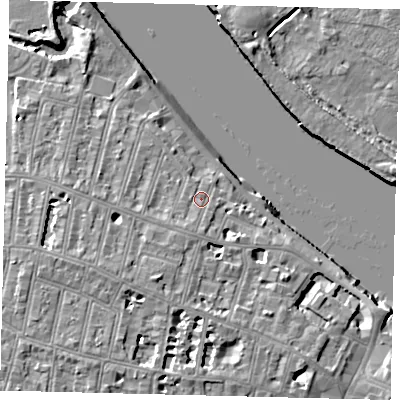 Shaded relief map of the ground around SW151JS, computed from Environment Agency LiDAR. The ground here sits at about 7 m above sea level and falls 10 m across the surrounding 800 m. Surface water reaching this point runs off ground lying to the south-south-west, 2.1 m higher.