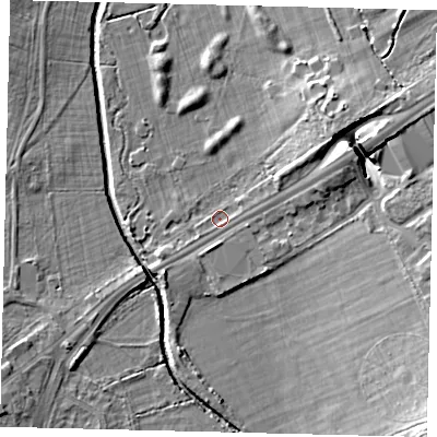 Shaded relief map of the ground around SW153ER, computed from Environment Agency LiDAR. The ground here sits at about 10 m above sea level and falls 14 m across the surrounding 800 m. Surface water reaching this point runs off ground lying to the east-north-east, 5.9 m higher.