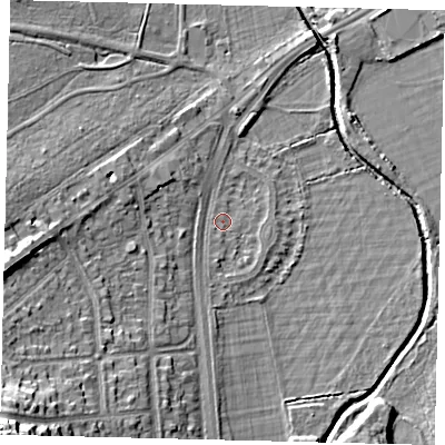 Shaded relief map of the ground around SW153PH, computed from Environment Agency LiDAR. The ground here sits at about 11 m above sea level and falls 24 m across the surrounding 800 m. Surface water reaching this point runs off ground lying to the south-west, 0.8 m higher.