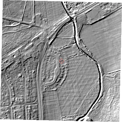 Shaded relief map of the ground around SW153PJ, computed from Environment Agency LiDAR. The ground here sits at about 10 m above sea level and falls 13 m across the surrounding 800 m. Surface water reaching this point runs off ground lying to the south-south-west, 1.5 m higher.