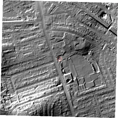 Shaded relief map of the ground around SW164EJ, computed from Environment Agency LiDAR. The ground here sits at about 39 m above sea level and falls 31 m across the surrounding 800 m. Surface water reaching this point runs off ground lying to the south-west, 22.6 m higher.