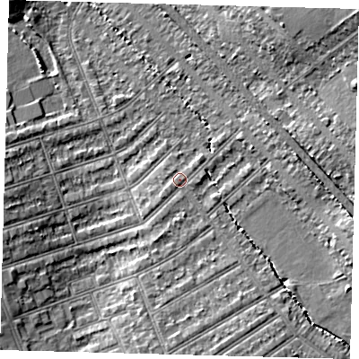 Shaded relief map of the ground around SW164RH, computed from Environment Agency LiDAR. The ground here sits at about 40 m above sea level and falls 11 m across the surrounding 800 m. Surface water reaching this point runs off ground lying to the south-west, 1.3 m higher.