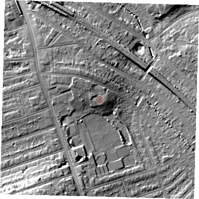 Shaded relief map of the ground around SW164RW, computed from Environment Agency LiDAR. The ground here sits at about 40 m above sea level and falls 22 m across the surrounding 800 m. Surface water reaching this point runs off ground lying to the west-north-west, 1.0 m higher.