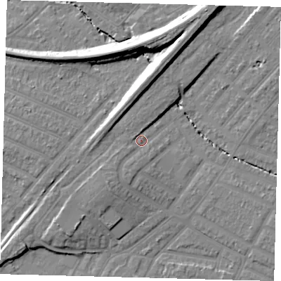 Shaded relief map of the ground around SW165AQ, computed from Environment Agency LiDAR. The ground here sits at about 28 m above sea level and falls 16 m across the surrounding 800 m. Surface water reaching this point runs off ground lying to the south-west, 3.1 m higher.