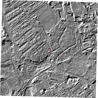 Shaded relief map of the ground around SW170AE, computed from Environment Agency LiDAR. The ground here sits at about 11 m above sea level and falls 11 m across the surrounding 800 m. Surface water reaching this point runs off ground lying to the east, 0.7 m higher.