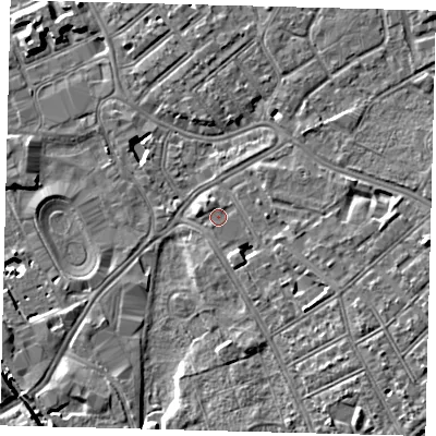 Shaded relief map of the ground around SW170DQ, computed from Environment Agency LiDAR. The ground here sits at about 11 m above sea level and falls 8 m across the surrounding 800 m. Surface water reaching this point runs off ground lying to the north-west, 1.0 m higher.