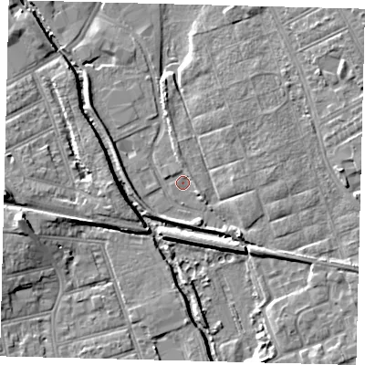 Shaded relief map of the ground around SW170HB, computed from Environment Agency LiDAR. The ground here sits at about 11 m above sea level and falls 11 m across the surrounding 800 m. Surface water reaching this point runs off ground lying to the east-south-east, 1.5 m higher.