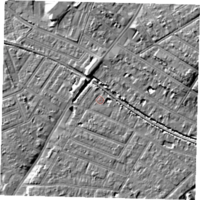 Shaded relief map of the ground around SW179DH, computed from Environment Agency LiDAR. The ground here sits at about 15 m above sea level and falls 12 m across the surrounding 800 m. Surface water reaching this point runs off ground lying to the east, 3.2 m higher.