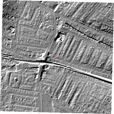 Shaded relief map of the ground around SW179ED, computed from Environment Agency LiDAR. The ground here sits at about 19 m above sea level and falls 18 m across the surrounding 800 m. Surface water reaching this point runs off ground lying to the east-south-east, 3.9 m higher.