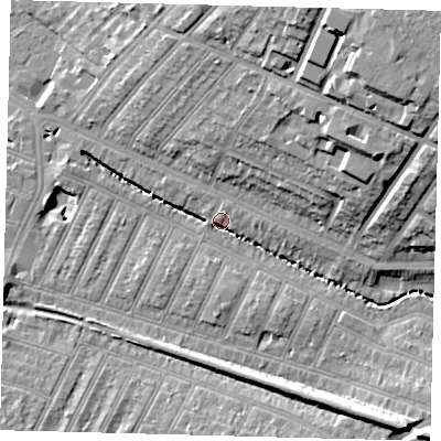 Shaded relief map of the ground around SW179EQ, computed from Environment Agency LiDAR. The ground here sits at about 20 m above sea level and falls 25 m across the surrounding 800 m. Surface water reaching this point runs off ground lying to the north-east, 24.3 m higher.