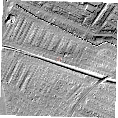 Shaded relief map of the ground around SW179ES, computed from Environment Agency LiDAR. The ground here sits at about 19 m above sea level and falls 21 m across the surrounding 800 m. Surface water reaching this point runs off ground lying to the east-south-east, 10.0 m higher.