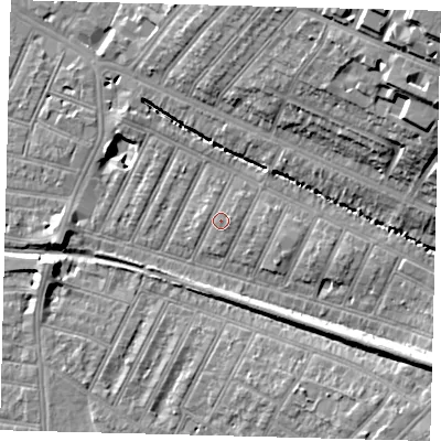 Shaded relief map of the ground around SW179JW, computed from Environment Agency LiDAR. The ground here sits at about 20 m above sea level and falls 24 m across the surrounding 800 m. Surface water reaching this point runs off ground lying to the east-north-east, 1.0 m higher.