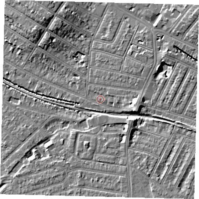 Shaded relief map of the ground around SW179LE, computed from Environment Agency LiDAR. The ground here sits at about 17 m above sea level and falls 12 m across the surrounding 800 m. Surface water reaching this point runs off ground lying to the east-south-east, 4.6 m higher.