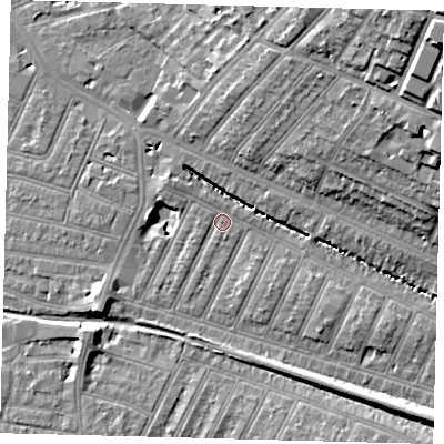 Shaded relief map of the ground around SW179QS, computed from Environment Agency LiDAR. The ground here sits at about 19 m above sea level and falls 24 m across the surrounding 800 m. Surface water reaching this point runs off ground lying to the south-east, 5.3 m higher.