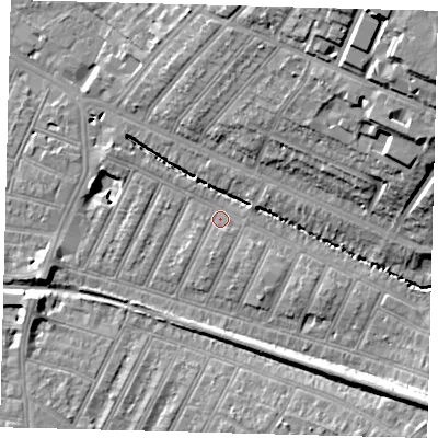 Shaded relief map of the ground around SW179QT, computed from Environment Agency LiDAR. The ground here sits at about 19 m above sea level and falls 25 m across the surrounding 800 m. Surface water reaching this point runs off ground lying to the south-east, 5.2 m higher.