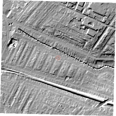 Shaded relief map of the ground around SW179QU, computed from Environment Agency LiDAR. The ground here sits at about 19 m above sea level and falls 25 m across the surrounding 800 m. Surface water reaching this point runs off ground lying to the north-east, 24.0 m higher.