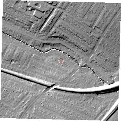 Shaded relief map of the ground around SW179RD, computed from Environment Agency LiDAR. The ground here sits at about 20 m above sea level and falls 23 m across the surrounding 800 m. Surface water reaching this point runs off ground lying to the south-south-east, 2.3 m higher.