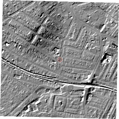 Shaded relief map of the ground around SW179SE, computed from Environment Agency LiDAR. The ground here sits at about 17 m above sea level and falls 11 m across the surrounding 800 m. Surface water reaching this point runs off ground lying to the north-west, 7.3 m higher.