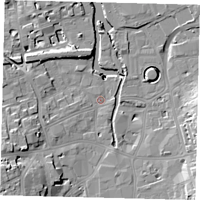 Shaded relief map of the ground around SW181EZ, computed from Environment Agency LiDAR. The ground here sits at about 4 m above sea level and falls 39 m across the surrounding 800 m. Surface water reaching this point runs off ground lying to the south-west, 15.3 m higher.