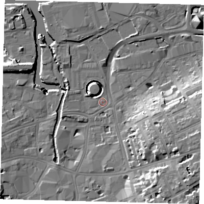 Shaded relief map of the ground around SW181SH, computed from Environment Agency LiDAR. The ground here sits at about 5 m above sea level and falls 42 m across the surrounding 800 m. Surface water reaching this point runs off ground lying to the north-north-west, 0.7 m higher.