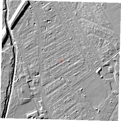 Shaded relief map of the ground around SW183SZ, computed from Environment Agency LiDAR. The ground here sits at about 10 m above sea level and falls 11 m across the surrounding 800 m. Surface water reaching this point runs off ground lying to the east, 4.4 m higher.