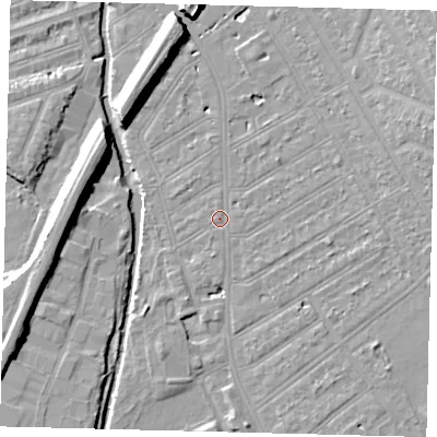 Shaded relief map of the ground around SW184HJ, computed from Environment Agency LiDAR. The ground here sits at about 10 m above sea level and falls 10 m across the surrounding 800 m. Surface water reaching this point runs off ground lying to the south, 0.6 m higher.