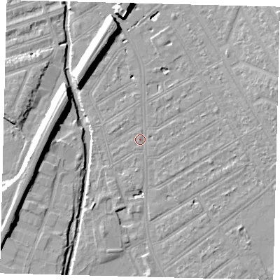 Shaded relief map of the ground around SW184HL, computed from Environment Agency LiDAR. The ground here sits at about 10 m above sea level and falls 10 m across the surrounding 800 m. Surface water reaching this point runs off ground lying to the east, 1.1 m higher.