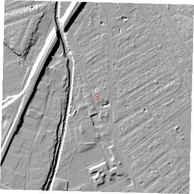 Shaded relief map of the ground around SW184HQ, computed from Environment Agency LiDAR. The ground here sits at about 10 m above sea level and falls 10 m across the surrounding 800 m. Surface water reaching this point runs off ground lying to the south-south-west, 3.0 m higher.