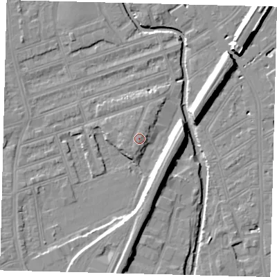 Shaded relief map of the ground around SW184RW, computed from Environment Agency LiDAR. The ground here sits at about 11 m above sea level and falls 11 m across the surrounding 800 m. Surface water reaching this point runs off ground lying to the south-south-west, 0.6 m higher.