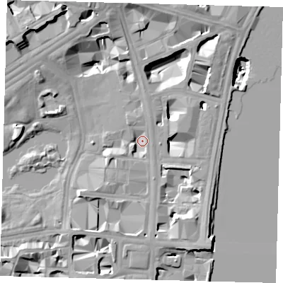 Shaded relief map of the ground around SW1A2AG, computed from Environment Agency LiDAR. The ground here sits at about 3 m above sea level and falls 22 m across the surrounding 800 m. Surface water reaching this point runs off ground lying to the south, 3.9 m higher.