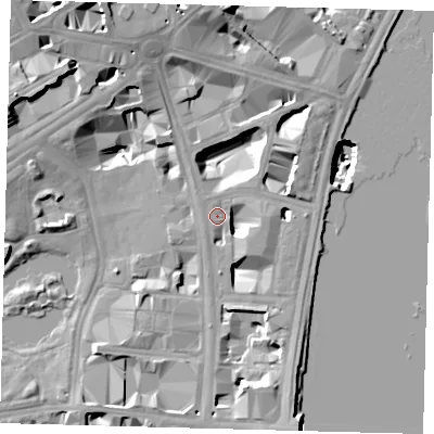 Shaded relief map of the ground around SW1A2ER, computed from Environment Agency LiDAR. The ground here sits at about 4 m above sea level and falls 23 m across the surrounding 800 m. Surface water reaching this point runs off ground lying to the south, 10.0 m higher.