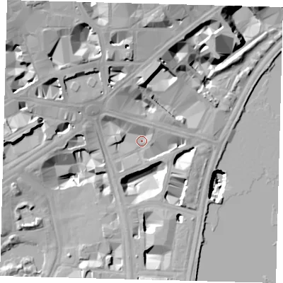 Shaded relief map of the ground around SW1A2HJ, computed from Environment Agency LiDAR. The ground here sits at about 4 m above sea level and falls 29 m across the surrounding 800 m. Surface water reaching this point runs off ground lying to the north-west, 16.7 m higher.