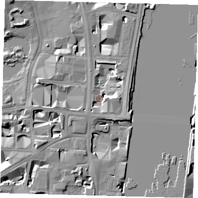 Shaded relief map of the ground around SW1A2JJ, computed from Environment Agency LiDAR. The ground here sits at about 4 m above sea level and falls 11 m across the surrounding 800 m. Surface water reaching this point runs off ground lying to the east, 7.0 m higher.