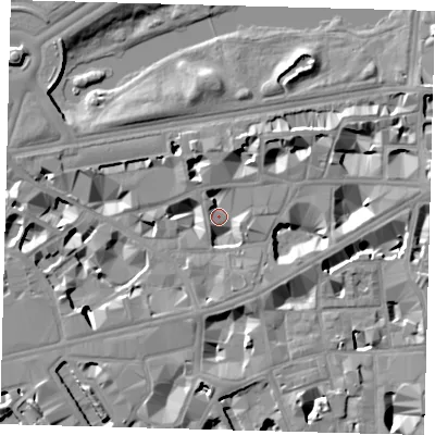 Shaded relief map of the ground around SW1H0AB, computed from Environment Agency LiDAR. The ground here sits at about 3 m above sea level and falls 10 m across the surrounding 800 m. Surface water reaching this point runs off ground lying to the west-south-west, 7.9 m higher.