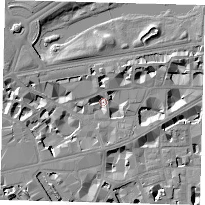 Shaded relief map of the ground around SW1H0AP, computed from Environment Agency LiDAR. The ground here sits at about 1 m above sea level and falls 10 m across the surrounding 800 m. Surface water reaching this point runs off ground lying to the west-south-west, 7.9 m higher.