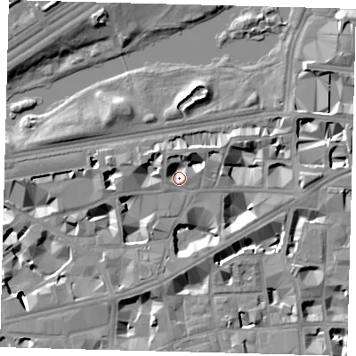 Shaded relief map of the ground around SW1H0BL, computed from Environment Agency LiDAR. The ground here sits at about 2 m above sea level and falls 11 m across the surrounding 800 m. Surface water reaching this point runs off ground lying to the west-north-west, 5.0 m higher.