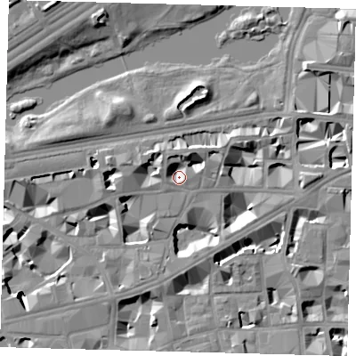 Shaded relief map of the ground around SW1H0DB, computed from Environment Agency LiDAR. The ground here sits at about 2 m above sea level and falls 11 m across the surrounding 800 m. Surface water reaching this point runs off ground lying to the west-north-west, 5.0 m higher.