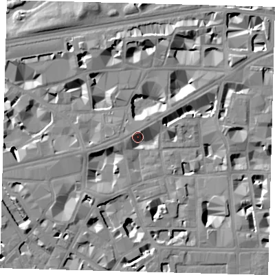 Shaded relief map of the ground around SW1H0HP, computed from Environment Agency LiDAR. The ground here sits at about 3 m above sea level and falls 9 m across the surrounding 800 m. Surface water reaching this point runs off ground lying to the west-south-west, 7.2 m higher.