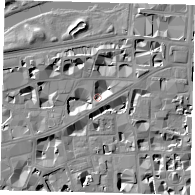 Shaded relief map of the ground around SW1H0NN, computed from Environment Agency LiDAR. The ground here sits at about 2 m above sea level and falls 8 m across the surrounding 800 m. Surface water reaching this point runs off ground lying to the north-east, 7.0 m higher.