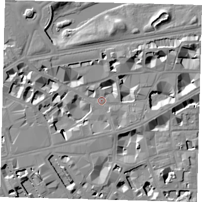 Shaded relief map of the ground around SW1H0RJ, computed from Environment Agency LiDAR. The ground here sits at about 4 m above sea level and falls 10 m across the surrounding 800 m. Surface water reaching this point runs off ground lying to the north-north-west, 4.0 m higher.