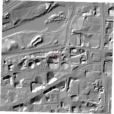 Shaded relief map of the ground around SW1H9JA, computed from Environment Agency LiDAR. The ground here sits at about 3 m above sea level and falls 10 m across the surrounding 800 m. Surface water reaching this point runs off ground lying to the east, 7.0 m higher.
