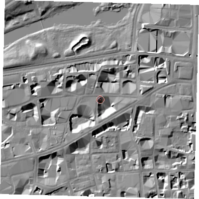 Shaded relief map of the ground around SW1H9LA, computed from Environment Agency LiDAR. The ground here sits at about 3 m above sea level and falls 8 m across the surrounding 800 m. Surface water reaching this point runs off ground lying to the east-north-east, 7.0 m higher.