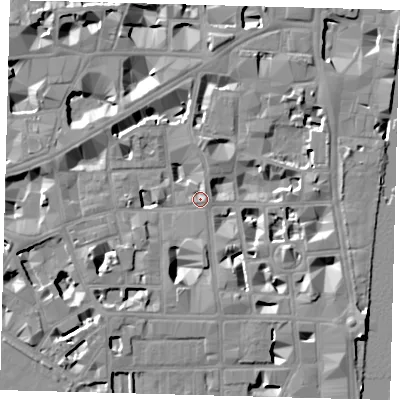 Shaded relief map of the ground around SW1P2BX, computed from Environment Agency LiDAR. The ground here sits at about 3 m above sea level and falls 9 m across the surrounding 800 m. Surface water reaching this point runs off ground lying to the south-east, 8.9 m higher.
