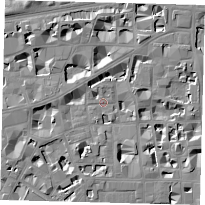 Shaded relief map of the ground around SW1P2JF, computed from Environment Agency LiDAR. The ground here sits at about 3 m above sea level and falls 8 m across the surrounding 800 m. Surface water reaching this point runs off ground lying to the south-south-west, 6.9 m higher.