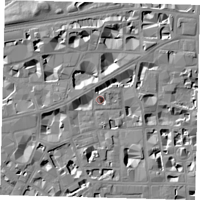Shaded relief map of the ground around SW1P2JJ, computed from Environment Agency LiDAR. The ground here sits at about 3 m above sea level and falls 8 m across the surrounding 800 m. Surface water reaching this point runs off ground lying to the south-west, 4.5 m higher.