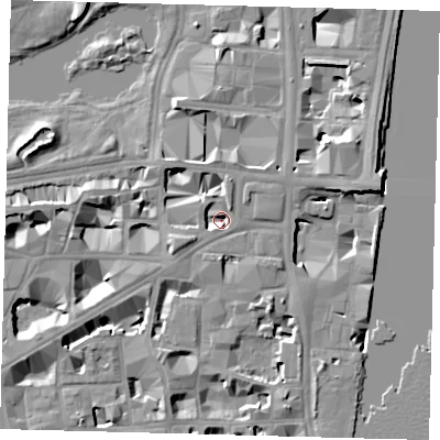 Shaded relief map of the ground around SW1P3BD, computed from Environment Agency LiDAR. The ground here sits at about 2 m above sea level and falls 10 m across the surrounding 800 m. Surface water reaching this point runs off ground lying to the north-north-east, 4.1 m higher.