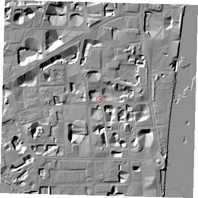Shaded relief map of the ground around SW1P3BP, computed from Environment Agency LiDAR. The ground here sits at about 3 m above sea level and falls 9 m across the surrounding 800 m. Surface water reaching this point runs off ground lying to the south-east, 8.9 m higher.